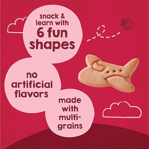 HAPPYTOT ORGANIC MULTI-GRAIN COOKIES TODDLER SNACK, FUN TRANSPORTATION SHAPES, STRAWBERRY, 4.4 OUNCE (PACK OF 5)