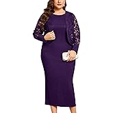 ZOMVA 1X-4X Plus Size Mother of The Bride Groom Dresses with Jacket Elegant Lace Maxi Dress 2 Piece Set Formal Wedding Guest