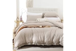 Smoofy Oatmeal Queen Comforter Set, 3 Pcs Boho Fringe Tufted Soft Microfiber Bedding Sets Queen Size, Tassel Chic Fluffy Comforter Sets for All Season (1 Comforter + 2 Pillowcases)
