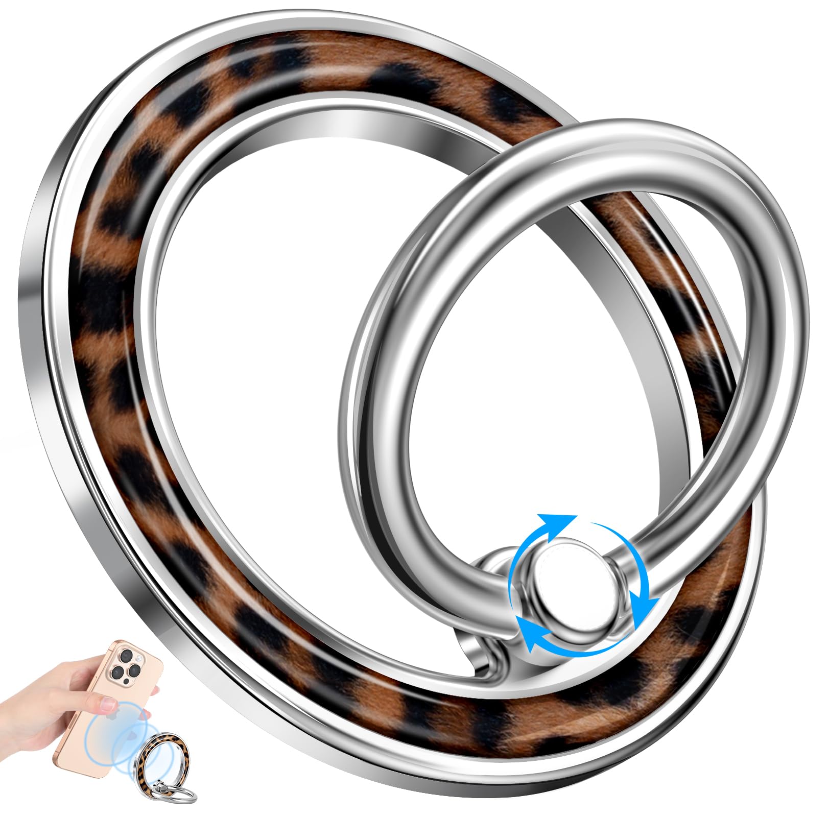 Photo 1 of LISEVO Phone Ring Holder Compatible with MagSafe - Magnetic Cell Phone Grip for Women Girls Magnet Removable Finger Ring Grip Stand Cute Girly Cool Unique Leopard for iPhone 16 15 14 13 Pro Max Plus