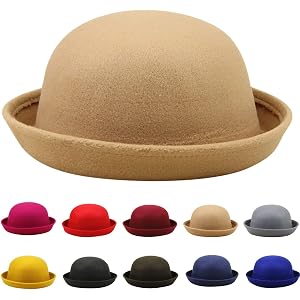Vintage Felt Bowler Hats for Women Winter Fall Derby Church Hats Solid Color Fedora Bucket Caps Elegant Cloche Hat
