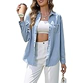 Hersuitful Denim Shirt Women Chambray Western Shirts Casual Long Sleeve Button Down Jean Tops