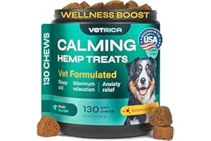 VETRICA Hemp Calming Chews for Dogs - Anxiety Relief - Hemp Calming Chews for Dogs - Soft Treats for Storms, Fireworks, Separation, Vet Visits, Grooming - Melatonin, Magnesium, Chamomile Extract, L-Tryptophan