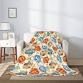 Aowced Fall Throw Blanket, Colorful Pumpkins on Cream, Warm Soft Cozy Flannel Bed Blankets, Modern Farmhouse Decor for Bed, Couch, Sofa and Chair, 60 x 80 inches