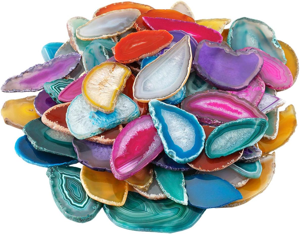 KYEYGWO10 Pcs Polished Agate Geode Slices Stone for Home Decoration, Irregular Healing Crystals for Jewelry Making, Place Cards for Weddings