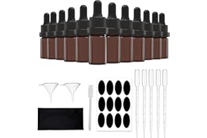 TIDY NICHES Amber Glass Tincture Bottles Includes Droppers - For Essential Oils, Perfumes and Liquid Storage - Includes Funnels, Labels, Pipettes and Microfiber Cloth - 0.33 fl oz / 10 ml, 12 pack