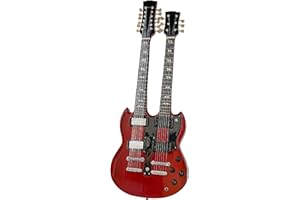 Jimmy Page 1:4 Scale Miniature Double Neck Guitar - Led Zeppelin Mini Guitar for Desks - Hand Painted, Solid Mahogany Wood, 1