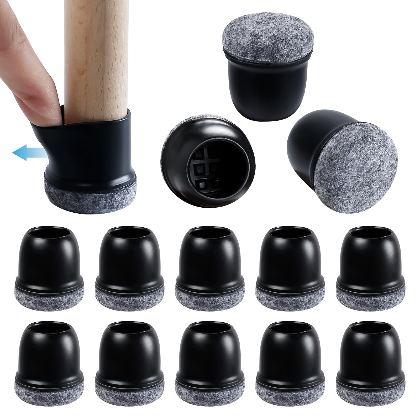 Chair Leg Floor Protectors, 24 Pcs Black Silicone Chair Leg Covers Caps f For Protecting Hardwood/Tile/Laminate Floors From Scratches And Noise(Fit:19-28mm)