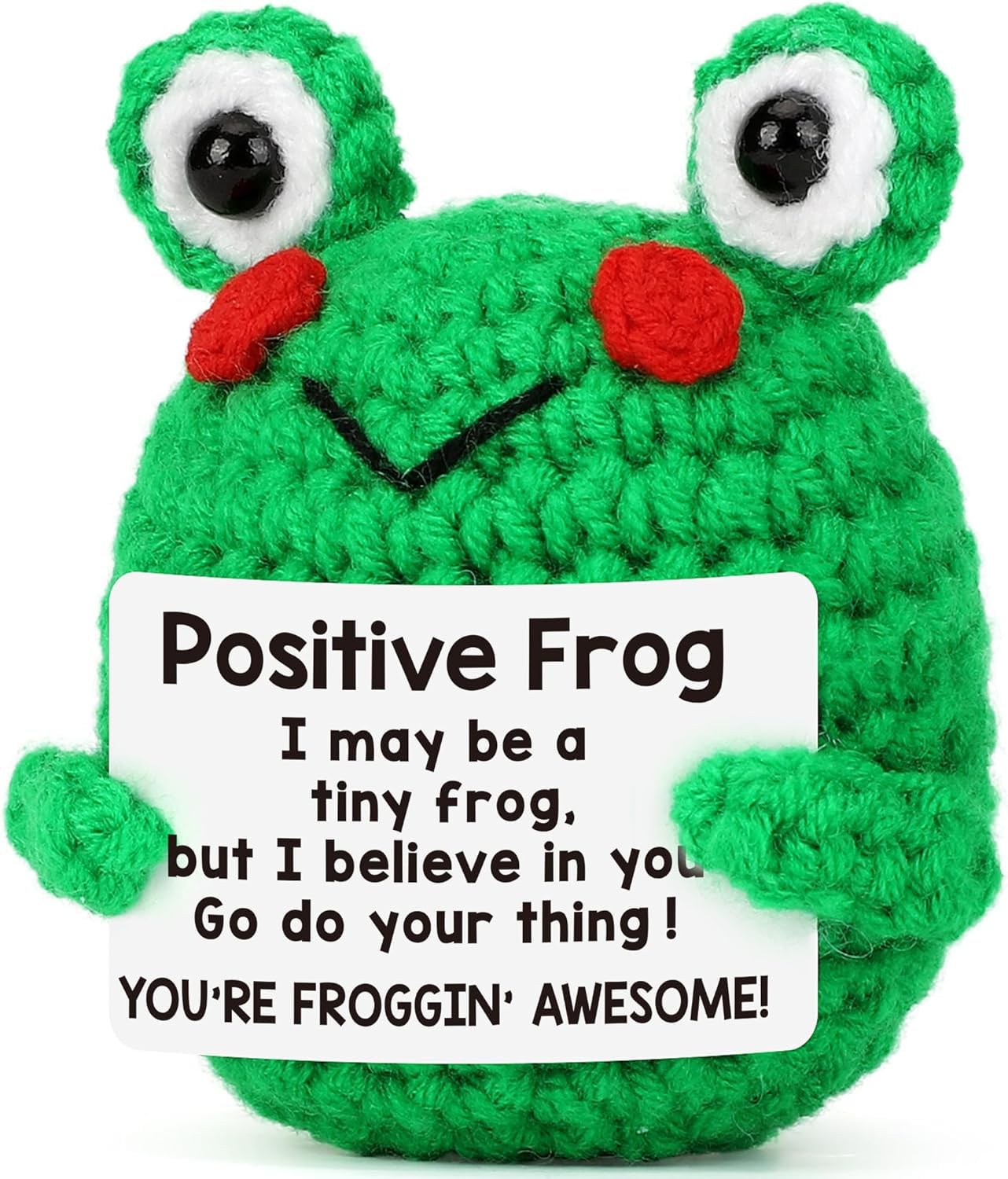 Positive Crochet Frog, Mini Funny Brithday Galentines Valentines Gifts for Women Men Teens Boys Girls, Inspirational Appreciation Gifts for Coworker Friend Sister Her Him, Emotional Positive Decor