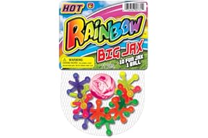 JA-RU Big Rainbow Jacks Game w/Bouncy Ball (1 Set, 10 Jax Pieces) Vintage Board Games, Classic Kids Toys. Party Favor, Stocking Stuffers, Pinata Filler. Indoor & Outdoor Games. 731-1A