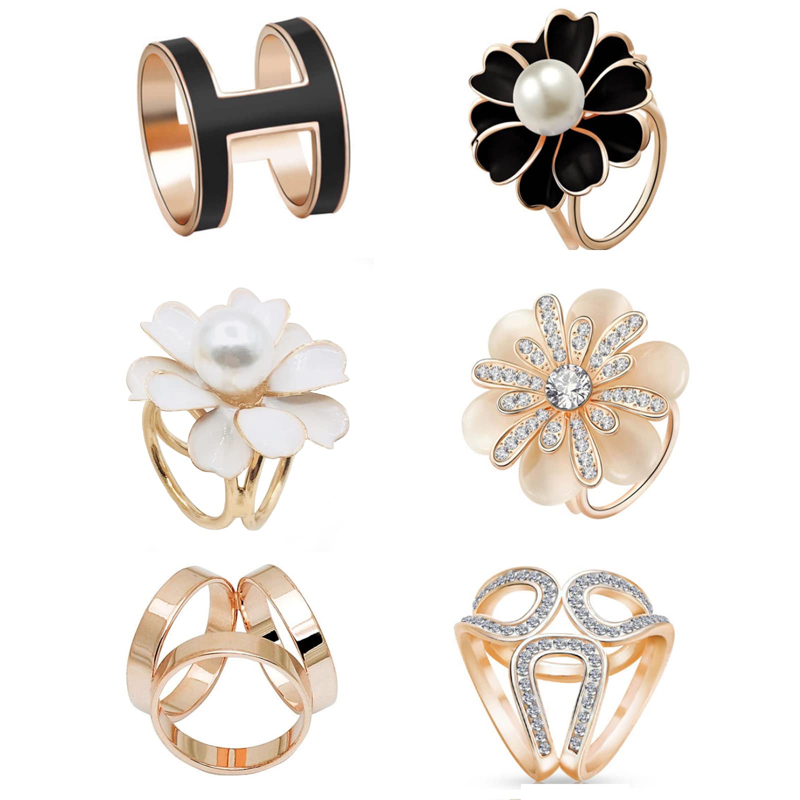 Floatdream 6 Pieces Scarf Buckle, Golden Scarf Buckle, Scarf Ring Clip, Scarf Ring, for Daily Clothing, Weddings, Dances, Parties, Offices (Gold), 12.8cm, Metal