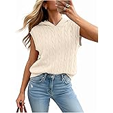 Truwelby Women’s Sweater Vest Sleeveless Cable Hoodies Casual Knit Sweater Solid Lightweight Pullover Summer Hooded Tank Tops