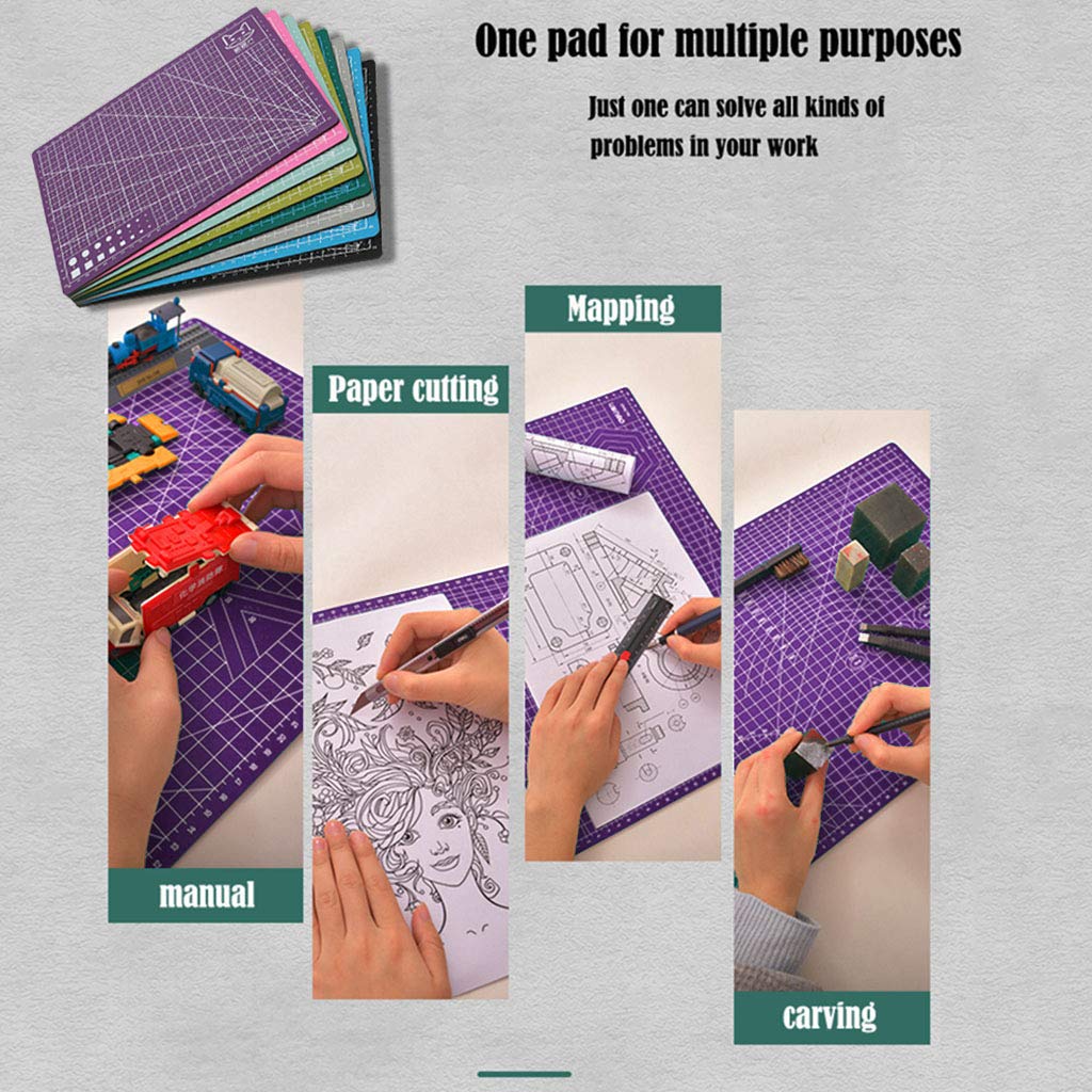 Cutting Mat A4, Self Healing Cutting Mat for Sewing, Writing, Craft Paper Carving, Double Sided Craft Mat12X 9 Inches(Purple)