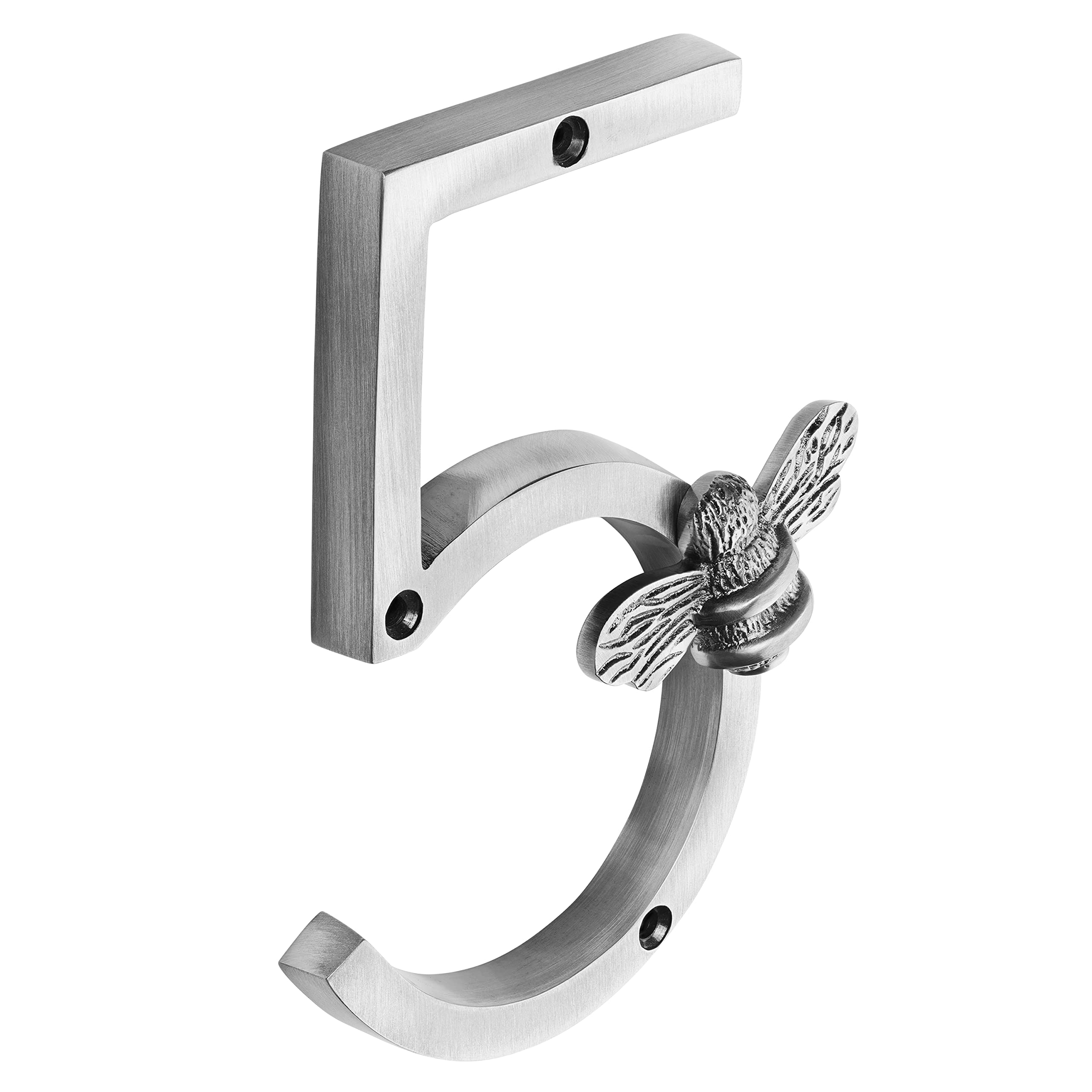 Pewter Brass bee House Number with Bee design | 5 inch Modern Door Sign Numbers Signs Plaques | Street Home Address Numeral (5)