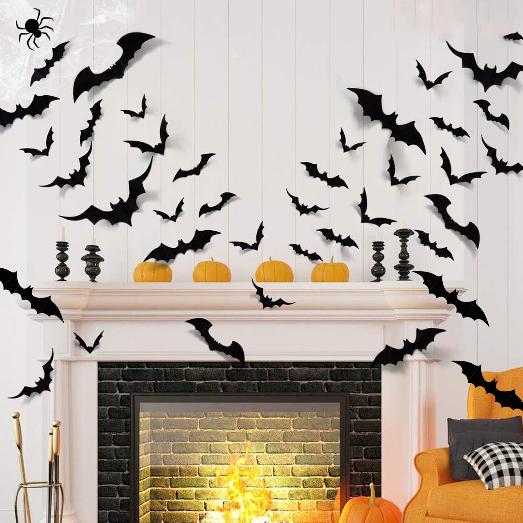 72PCS Halloween Bats Decoration, Hanging Bats 4 Different Sizes PVC Black 3D Scary Bat Sticker for Home Decor DIY Wall Decal Bathroom Indoor Hallowmas Party Supplies