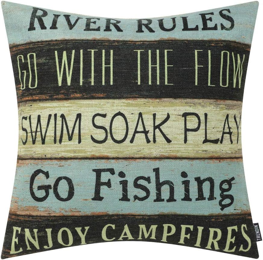 TRENDIN Throw Pillow Case River Rules Cotton Linen Square Cushion Cover Standard Pillowcase for Bedroom Livingroom 18 x 18 inch PL252TR