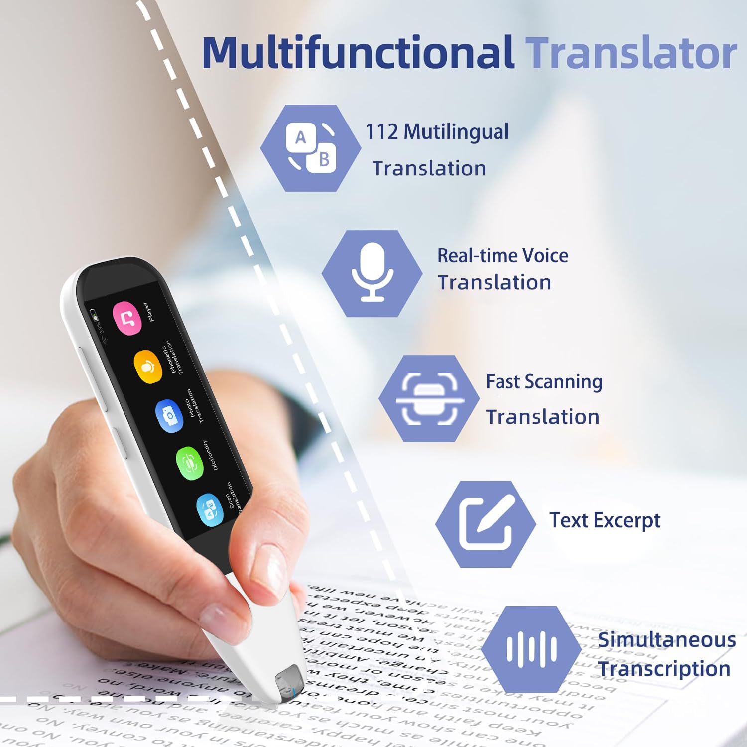 Translator Pen & Reading Pen & Pen Scanner 110+ Languages Scanmarker,OCR Digital Highlighter Reader Pen for Dyslexia, Students & Professionals