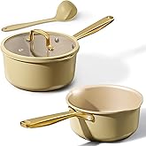 CAROTE 2Qt & 3Qt Nonstick Sauce Pan Set, Saucepan with Durable Cast Steel Handle, Oven-Safe, PFOS PFOA Free, Compatible with Gas/Electric/Induction Stovetops, Dishwasher Safe, Aluminum