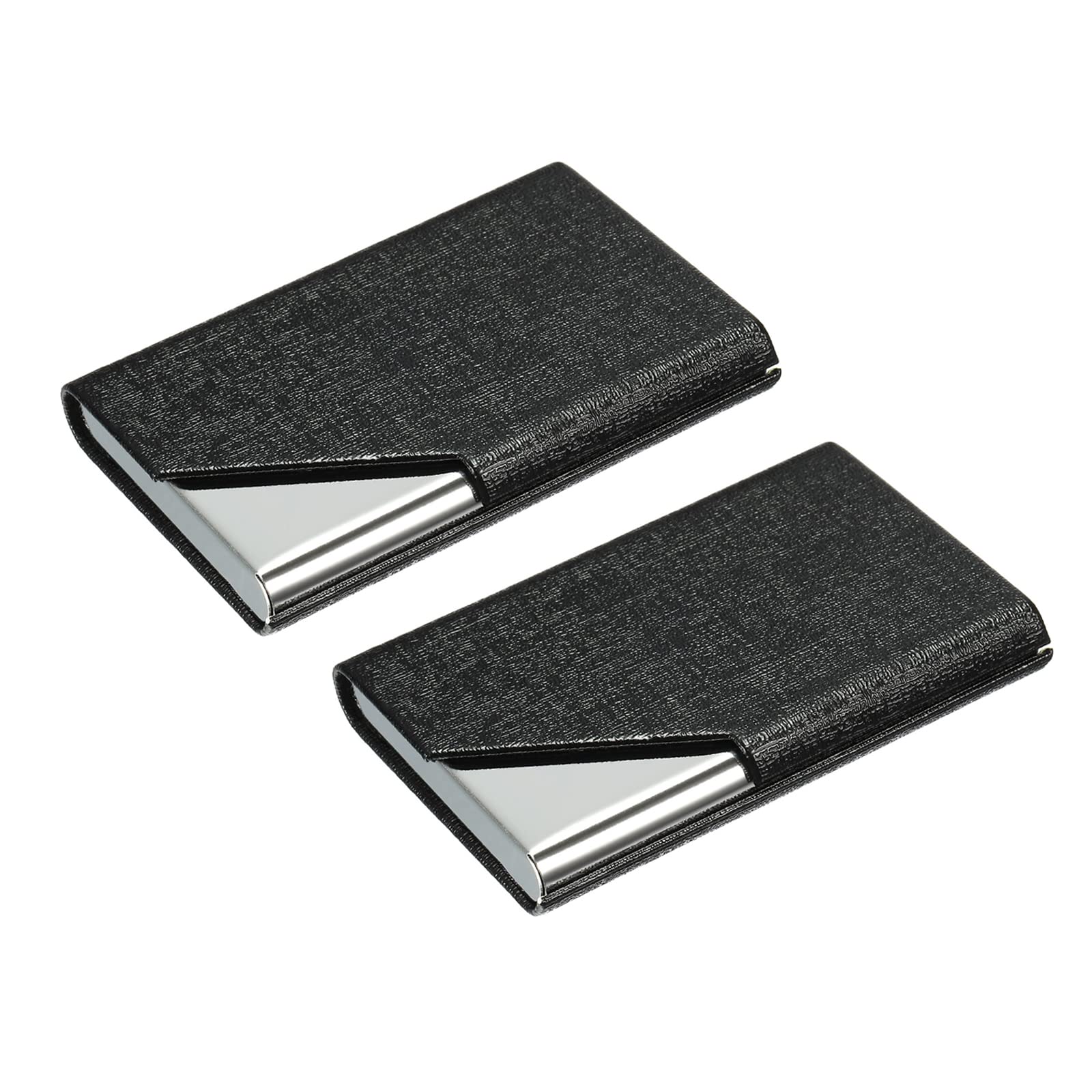 YOKIVE 2 Pcs Business Card Holder, Pocket Business Card Case Flip Slim with PU Leather Keep Cards Organized Great for Office, Daily Use (Black, 3.74-Inch)