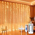 Minetom Curtain Lights, 300 LED Dimmable Fairy Lights with Remote and Timer, 8 Modes, USB Powered String Lights for Room Wall Party Xmas Indoor Decor, Orange