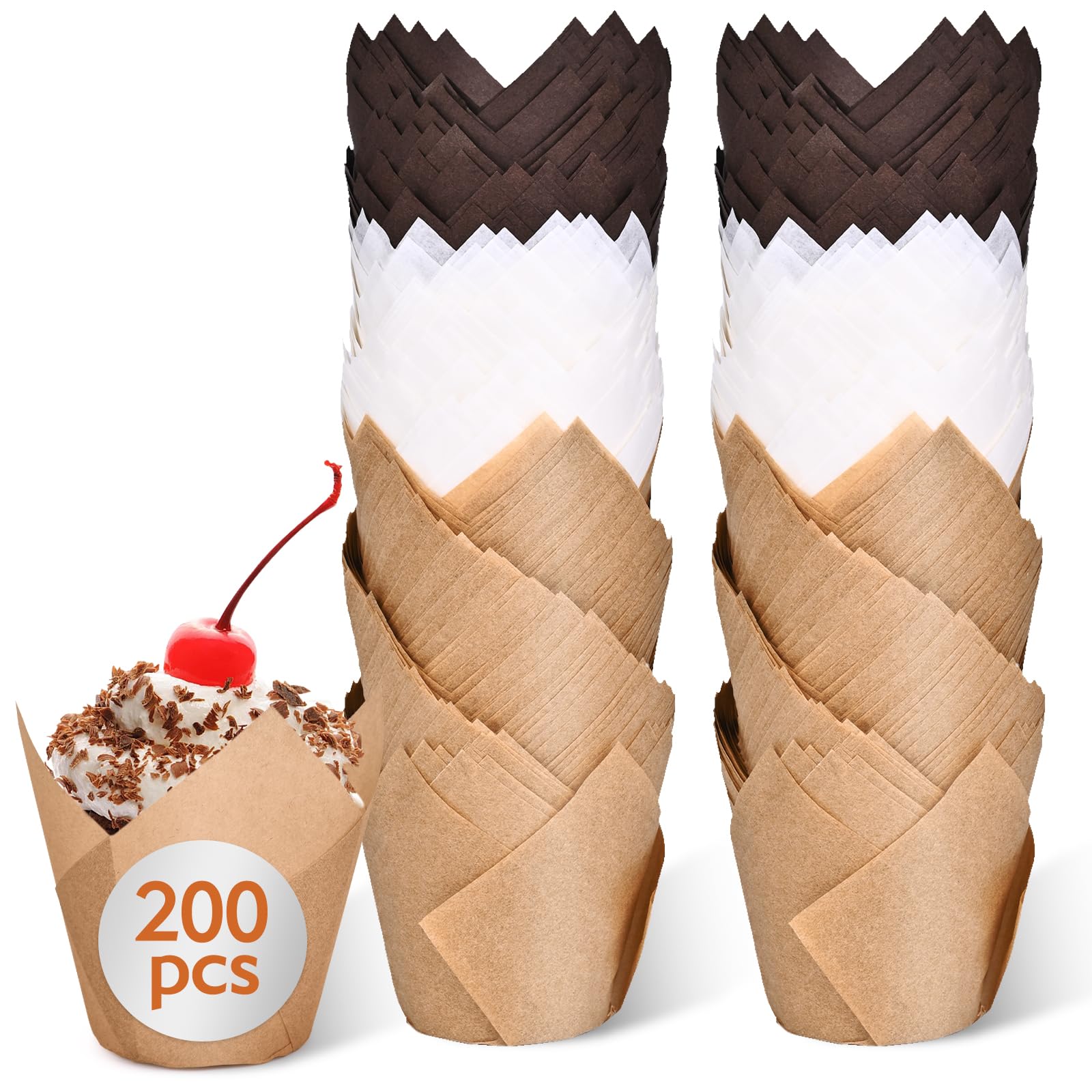 Photo 1 of 200pcs Tulip Cupcake Liners for Baking Cups, Excellent Muffin Liners, Unbleached Parchment Paper for Baking, Grease Resistant Cupcakes Wrappers for Party, Christmas by Kovpnor