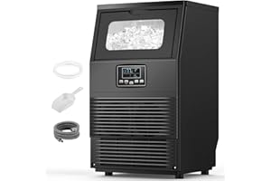 Electactic Under Counter Commercial Ice Machine, Space-Saving for Small Business, with 8Lbs Storage Capacity, 32 Ice Cubes in 12-20 Mins 66Lbs/24H, Self-Cleaning, Freestanding for Compact Cafe/Bar