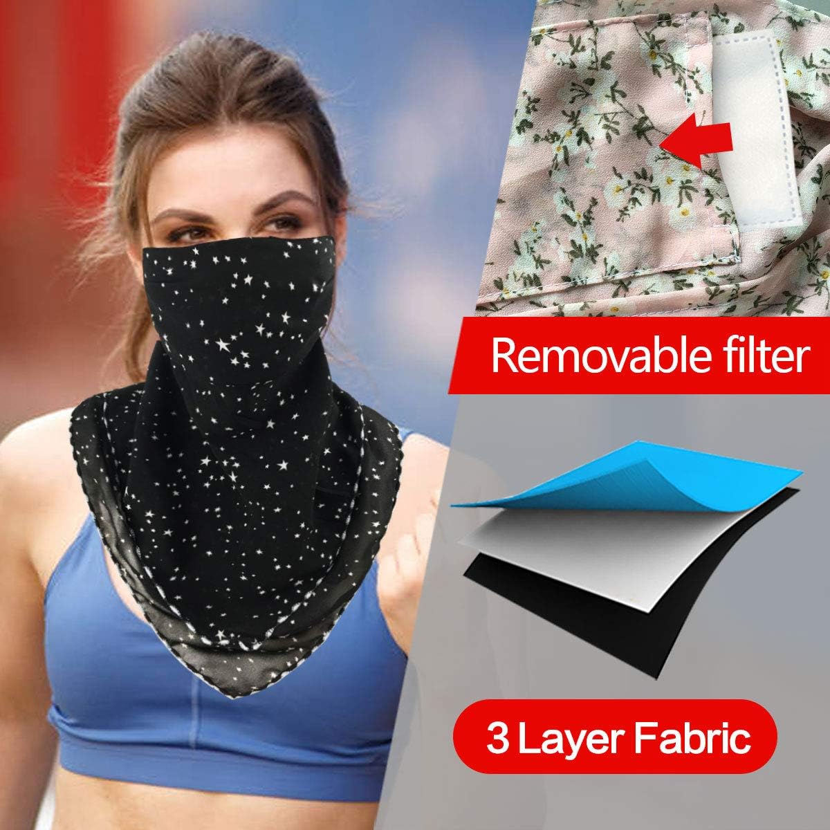 2 or 4 Pack Women Face Scarf Mask Reusable Face Cover Balaclava with Filter Pocket Chiffon Bandana Neck Gaiter -Ear Loops & Snap at  Women’s Clothing store