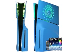 Faceplate for PS5 Slim Disc Edition with RGB Light Strip and Dust Filter with Cooling Vents DOBEWINGDELOU 400+ Effects LED Light Ring Console Face Plate Cover DIY Decoration Kit Accessorie Blue