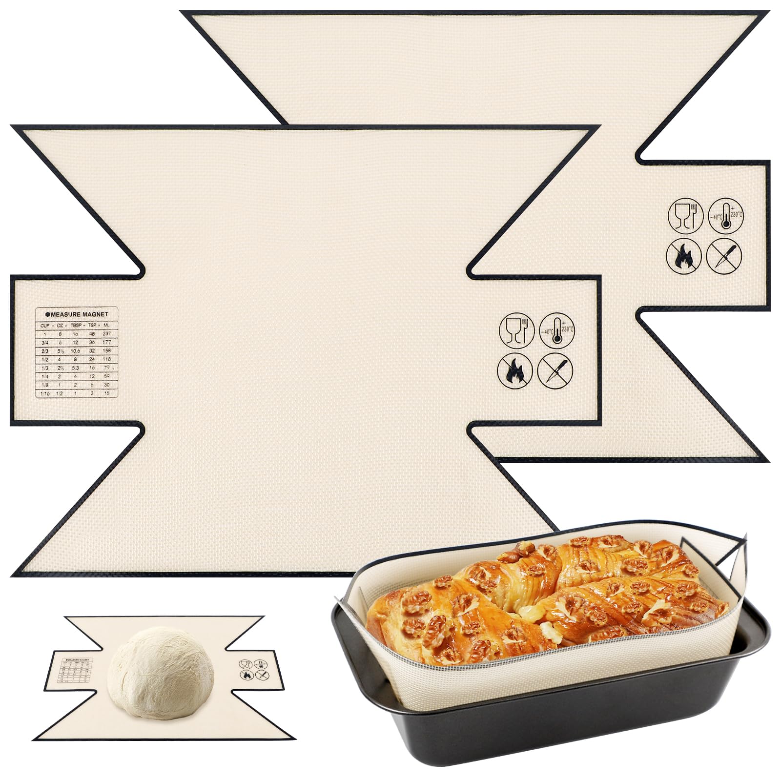 Photo 1 of 2Pcs Silicone Bread Loaf Pan Liners, Extra Thick Silicone Baking Mat for Dutch Oven, Non-Slip & Easy Clean Reusable Sourdough Bread Baking Supplie - For Bread, Cookies, Pastry (Irregular Black)