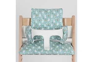 Gembebe Waterproof & Compatible Stokke Tripp Trapp Cushion Set for Newborn Baby - Easy to Clean Stokke Tripp Trapp Newborn Set - 100% Cotton Stokke High Chair Cushion Set (Mint Bunny / 49.5 Counts)