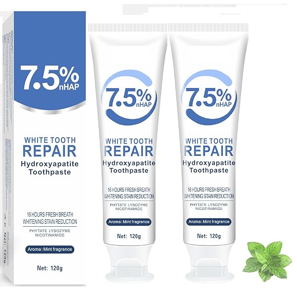 2 PACK HYDROXYAPATITE TOOTHPASTE FOR ENAMEL PROTECTION,TOOTH REPAIRING AND STRENGTHENING,GENTLE MINT,FRESH BREATH,DAILY PROTECTION FOR ORAL HEALTH