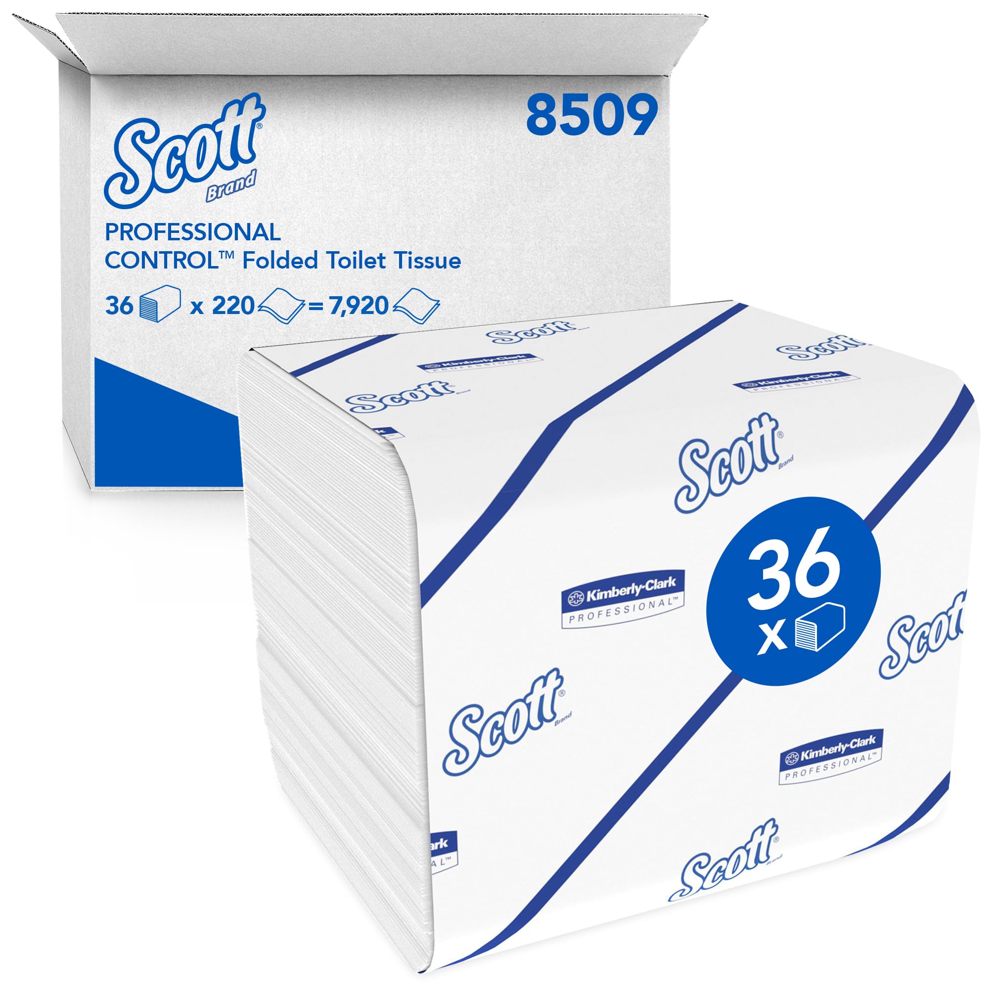 Scott Control Folded Toilet Tissue 8509-2 Ply Toilet Paper - 36 Packs x 220 Toilet Paper Sheets (7,920 Sheets)