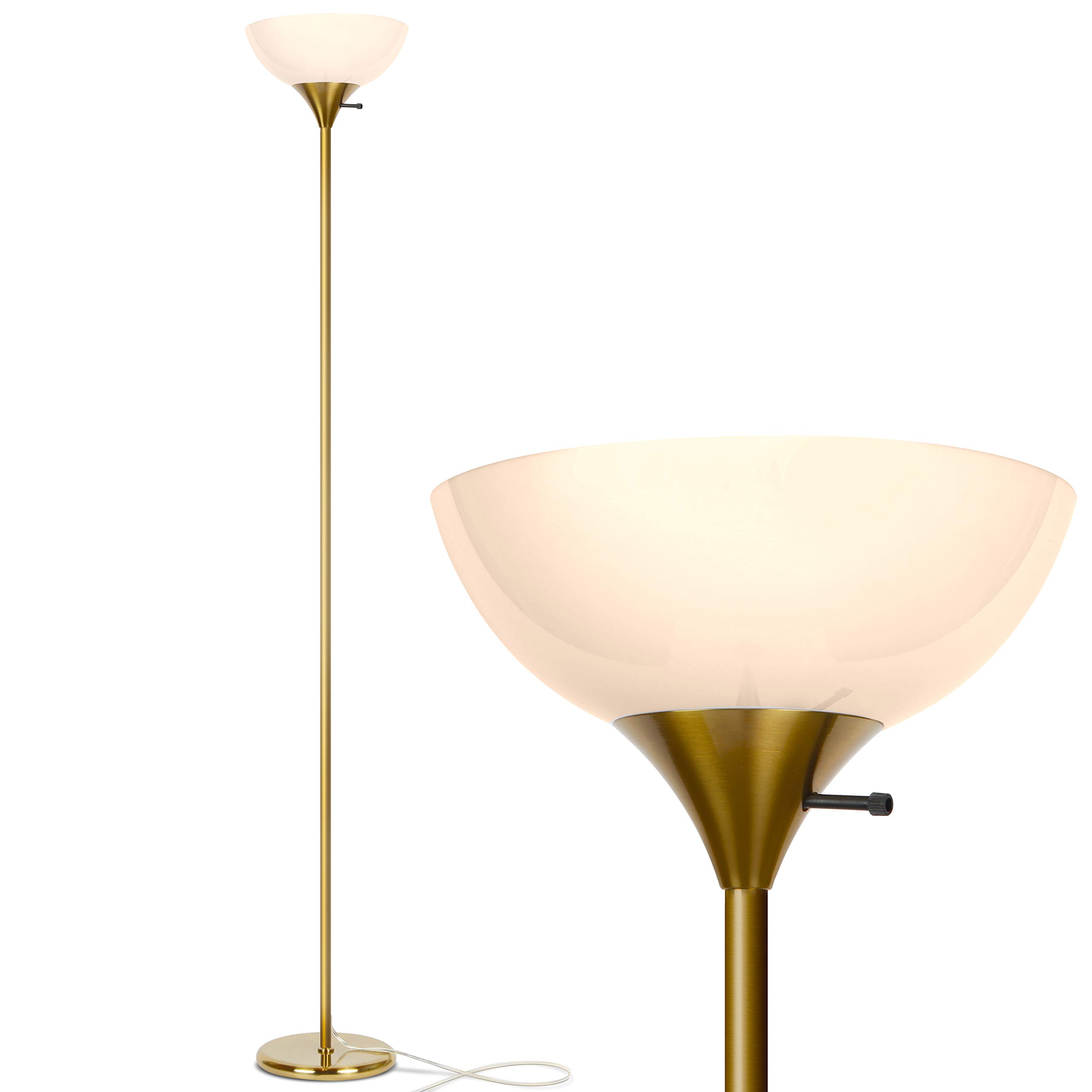 Brightech Sky Dome Dimmable LED Floor Lamp, Torchiere Floor Lamp for Living Rooms & Offices – Tall Standing Lamp for Reading & Hobbies – Brass/Gold