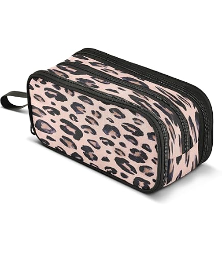 Trousse à Crayons Motif Guépard En Polyester - Dimensions 22x12x5 Cm, 2 Fermetures éclair - Pour école, Bureau, Voyage, Maquillage - 6
