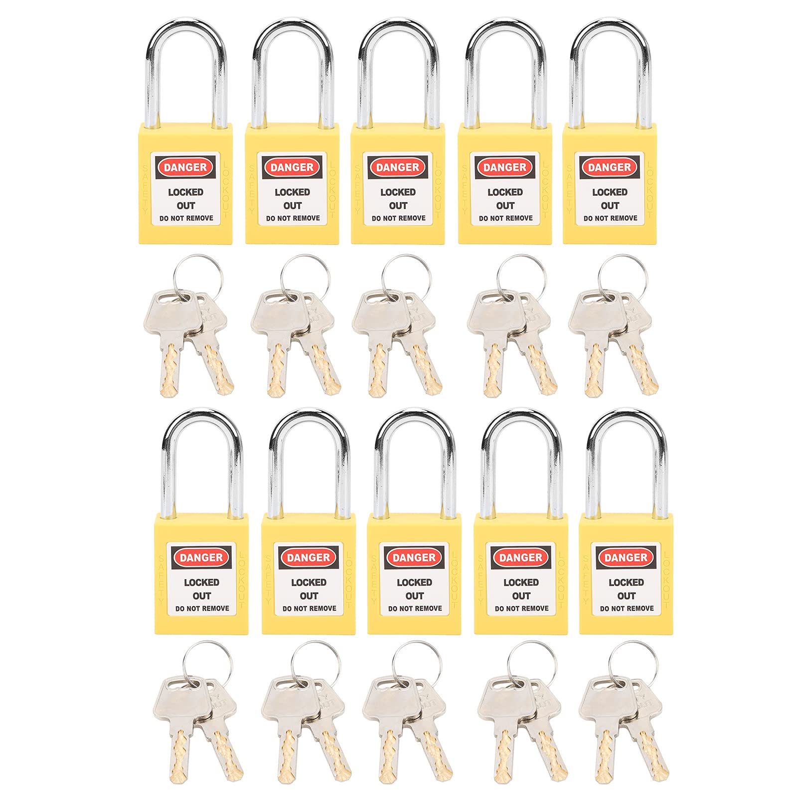 Lockout Lock, 38mm Anti‑Skid Corrosion Resistant Padlock, with 2 Keys Per Lock for Lock Out Tag Out Stations, 10 Sets(Yellow)