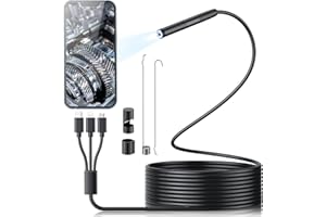 PLOSTWR Endoscope Camera with Light, 1920P HD Borescope with 6 LED Lights, 3 in 1 Snake Camera, IP67 Waterproof 9.8FT Semi-Rigid Cord for Pipe Inspection, 7.9mm Industrial Endoscope for Android and iOS