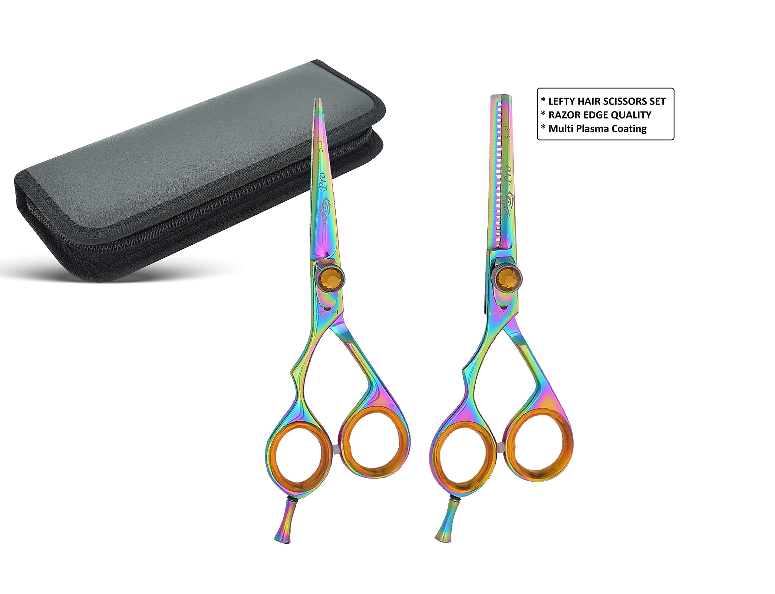 Left Handed Professional Hair Cutting Scissors Kit - 5.5" Texturing and Thinning Shears for Hairdressing and Barber Use - For Men and Women