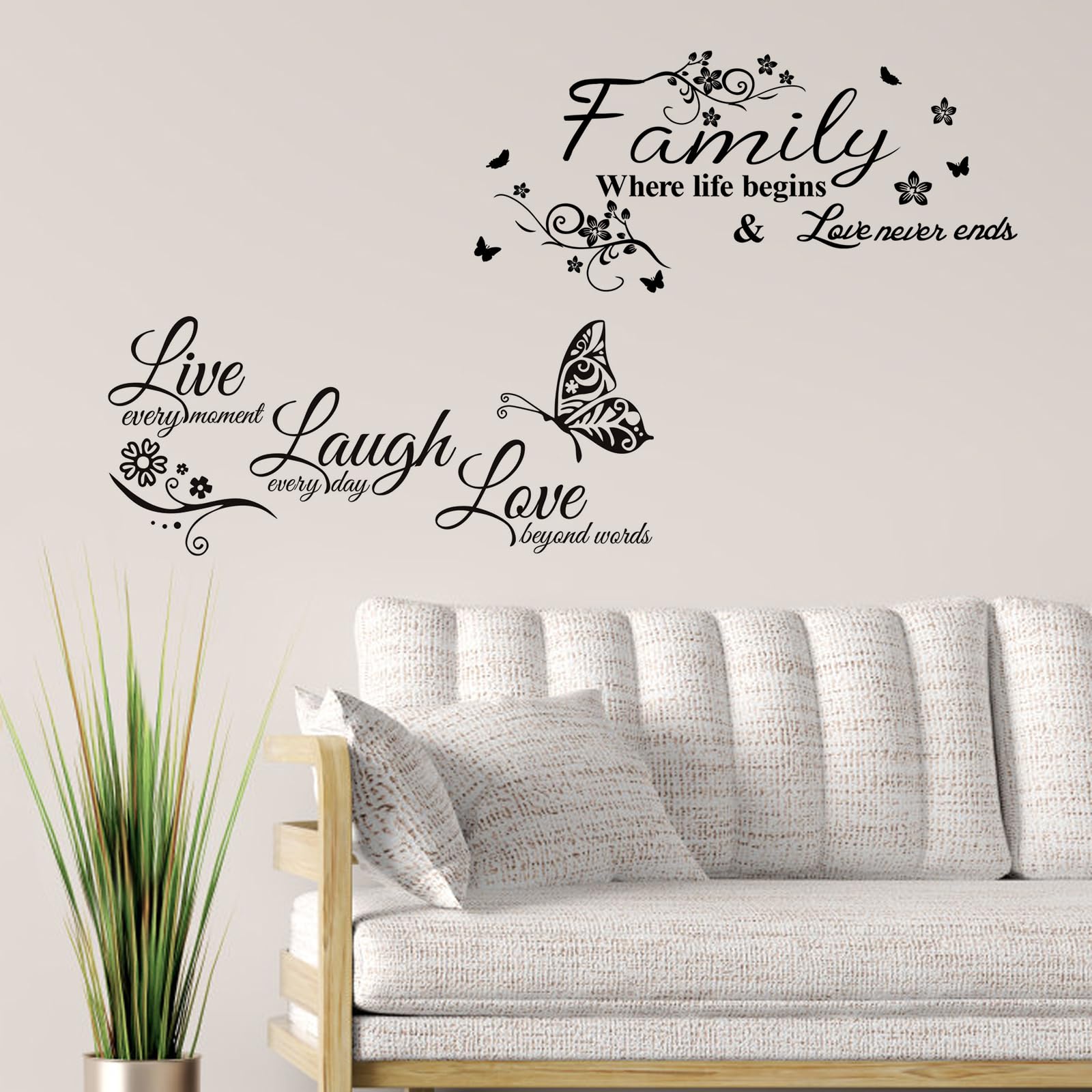 SwirlColor Family Live Laugh Love Wall Stickers 2pcs, Inspiring Wall Decals Family Letter Wall Art Stickers for Bedrooms Living Room Kitchen — image 1