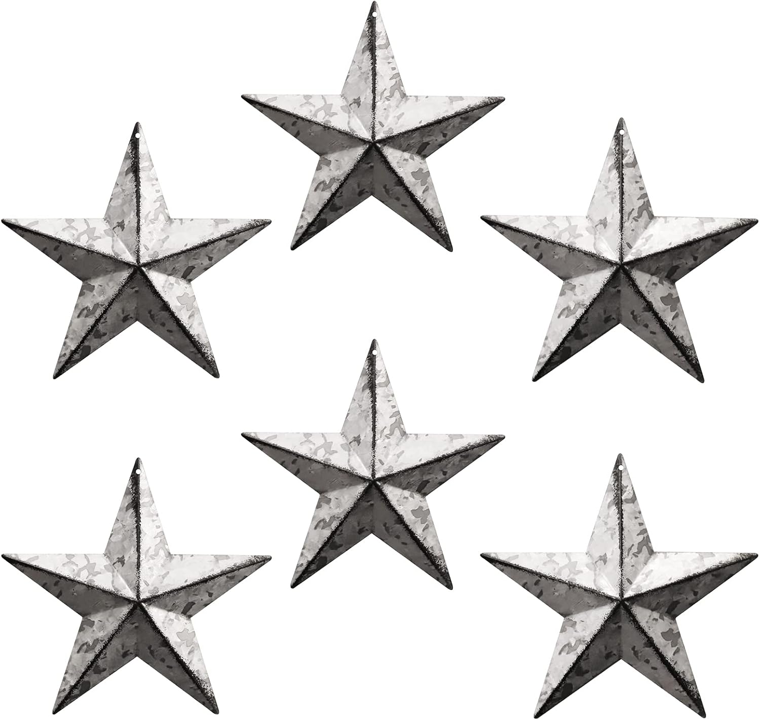 WKHOMEDECO Galvanized Barn Star/Metal Stars for Outside Texas Stars Art Rustic Vintage Western Country Home Farmhouse Wall/Door Decor,Country Indoor Outdoor Christmas Home decor, Quality Gift as Star Decorations 5-1/2Inch, Set of 6. (Galvanized)