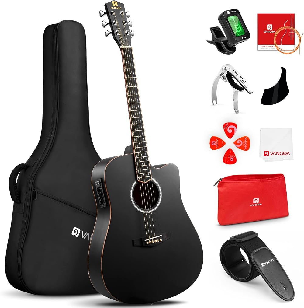 Vangoa 41 Inch Electric Acoustic Guitar 4 Band EQ Cutaway 4/4 Black
