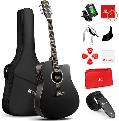 Vangoa 41 Inch Electric Acoustic Guitar 4 Band EQ Cutaway 4/4 Black