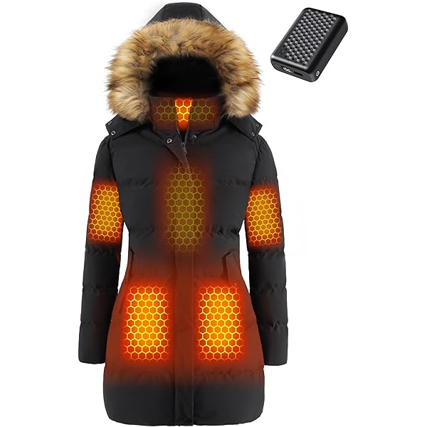 Amazon.com: Women Long Puffer Graphene Heated Jacket Ladies