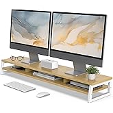 Fenge Dual Monitor Stand for Desk, 42.5in Large Monitor Riser for 2 Monitors, 2 Tier Computer Office Desk Top Shelf, Desktop 