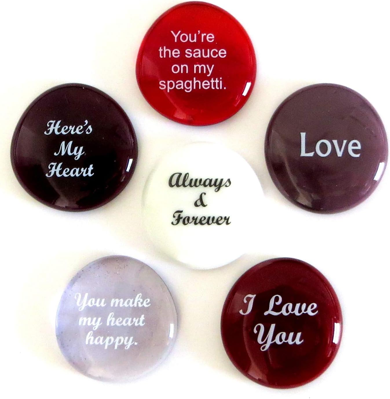 Romance Glass Stones, Messages of Love and Affection For Your Beloved. Set of Six, by Lifeforce Glass.: Home & Kitchen