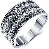 A ANGG 925 Sterling Silver Women Rings with White Cubic Zirconia and Black Spinel High Polish Vintage Statement Rings for Women Girls as Gifts Size 6-10