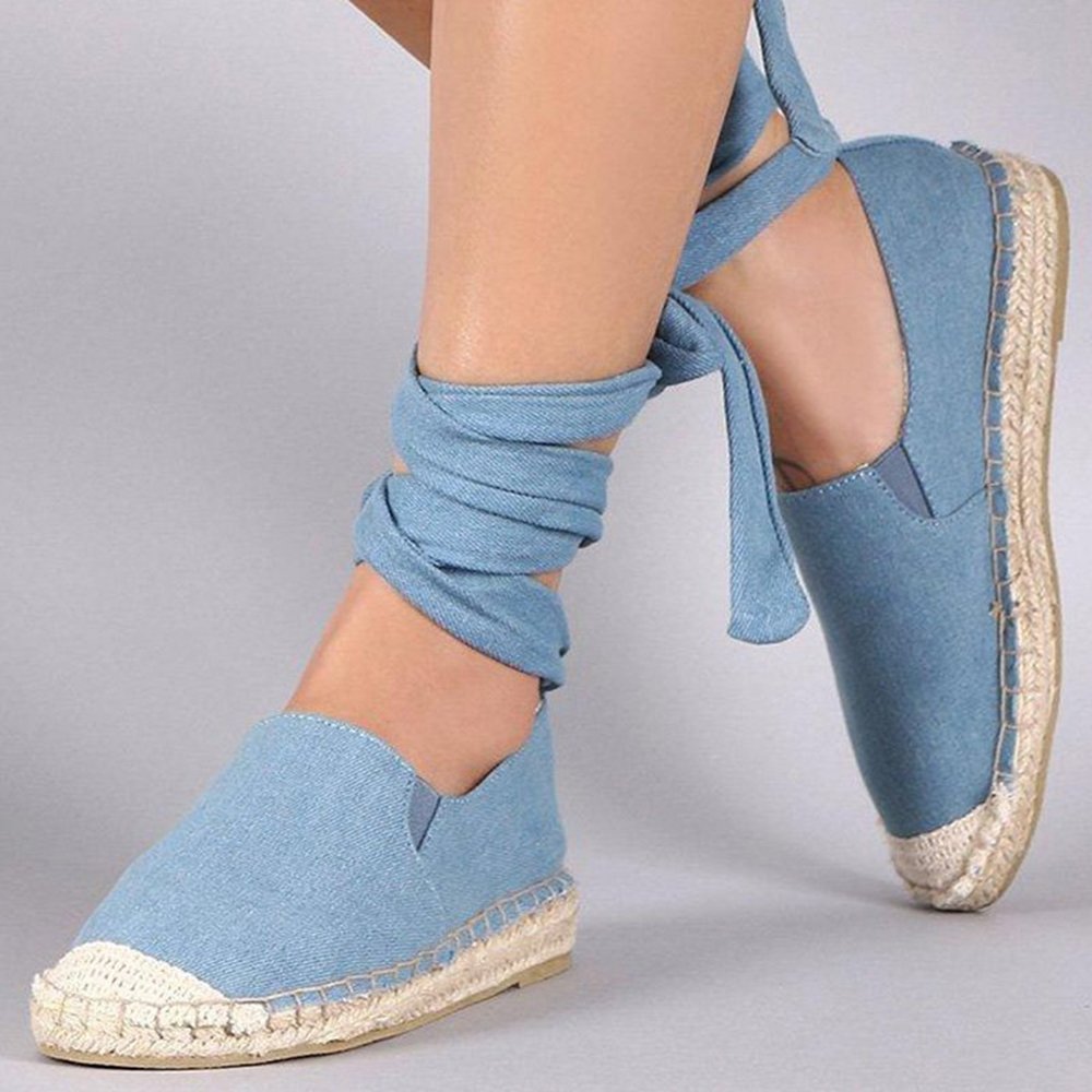 Fashare Womens Espadrilles Tie Up Flat Sandals Peep Toe Classic Cutout