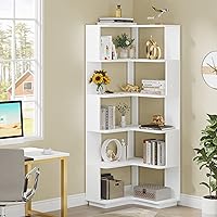 LITTLE TREE Corner Bookshelf, 64.9 Inch Tall Bookcase with Anti-Drop Panel, Modern Freestanding Corner Shelf Display Rack Sto