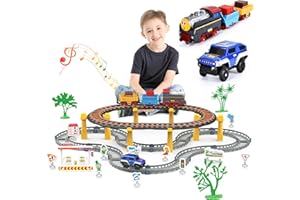 JONRRYIN Toy Train Track Playset, Tracks Car Set, Industrial City Transportation Theme, Electric Train and Car for Kids Toddlers 3 4 5 6 Year & Up