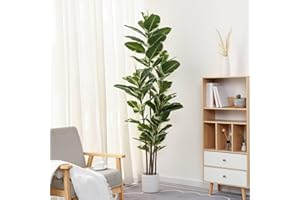 FLOWORLD Artificial Rubber Tree Plant 6ft Tall Faux Ficus Tree Potted Fake Tropical Plants Decorative House Plants Large Floor Artificial Trees for Home Office Decor, Without The Pot