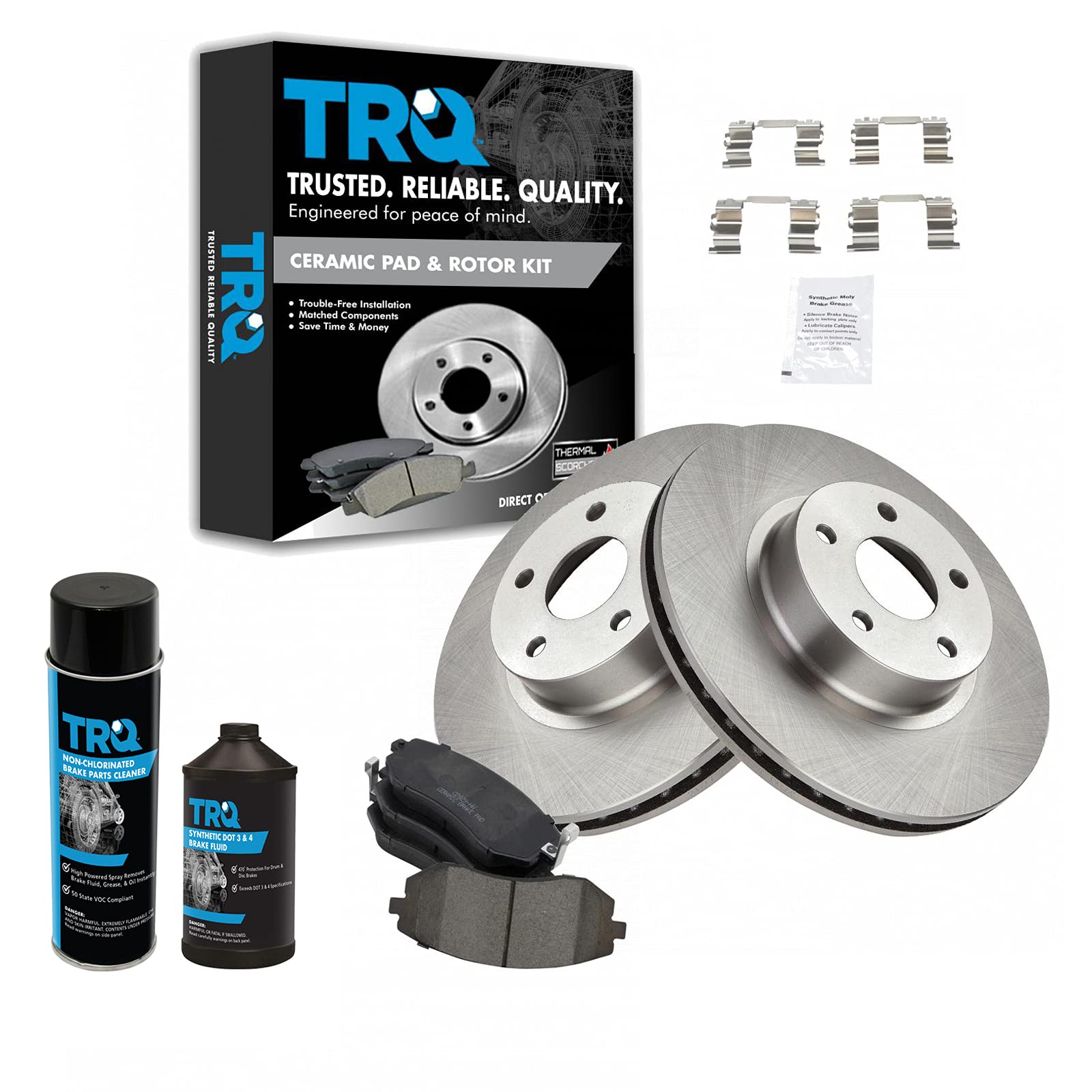 TRQ Front Brake Pad & Rotor Kit Brake Chemical Kit Brake Pads Brake Rotor Ceramic Compatible with 2005-2006 Saab 9-2X 2002-2010 Subaru Impreza 2002-2005 Legacy Image
